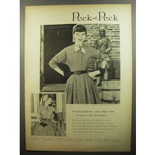 1952 Peck and Peck Dresses Ad - Tweed and Jersey.. new college team to rouse