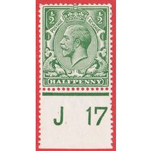 GB KGV 1913 1/2d GREEN SG351 MOUNTED MINT CONTROL J 17