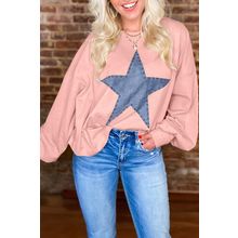 Gossamer Pink Studded Star Graphic Oversized Long Sleeve Top