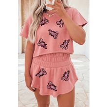 Blossom Sequined Lobster Patched Crop Tee and High Waist Short Set