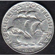 1945 Portugal 2 & Half Escudos Silver Coin