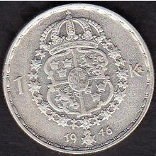 1946 Sweden 1 Krona Silver Coin