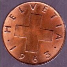 1963 B Switzerland 1 Rappen Coin