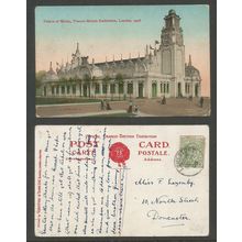 GB 1908 Palace Of Music, Franco-British Exhibition, London. Posted Lowestoft PMK