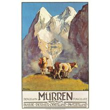 Murren Bergbahn Funiculaire Swiss Cattle 1925 Poster Postcard