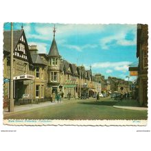 Postcard Scotland Perthshire Pitlochry Main Street hotels shops cars posted 1969