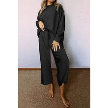 Black Ultra Loose Textured 2pcs Slouchy Outfit