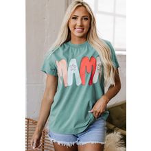Sea Green MAMA Printed Mineral Wash Crewneck T Shirt