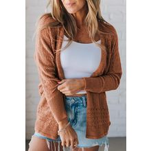 Redwood Burl Mix Pattern Hollowed Knit Open Front Cardigan