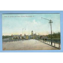 Rhode Island Woonsocket Court St Bridge & Court House View Across Bridge w~1189