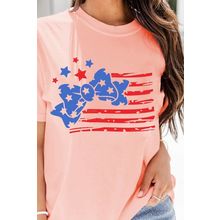 Pink Stars and Stripes Bow Knot Crew Neck T Shirt