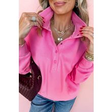 Bright Pink Half Button Stand Neck Drop Shoulder Sweatshirt