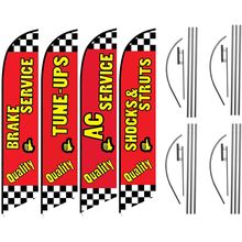 Auto Repair Shop Promotional Package of Four Feather Flag Kits Set, Comes with F
