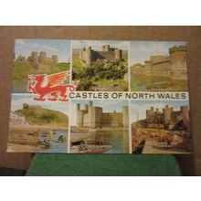 CASTLES OF NORTH WALES, multiview , used postcard by J. Salmon 1985 pm =