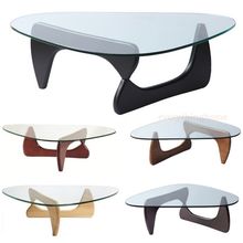 Noguchi Style Glass Triangle Coffee Table Black, Cherry, Dark / Mid Walnut, Nat.