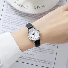 Ladies Small 2.4 cm (£1 Coin) White Face Black Narrow Leather Strap Watch