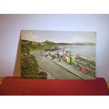 PROMENADE & BEACH, CRICCIETH, WALES used postcard by Valentine 1956 pm =