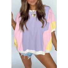 Purple Color Block Patchwork Half Sleeve Oversized T Shirt