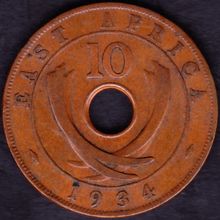 1934 Kenya (East Africa) 10 Cents Coin