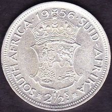 1956 South Africa 1 Half Crown (2 & Half Shillings) Silver Coin