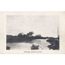 Sunset at Kings Lynn Norfolk Rowing Boat Antique Postcard