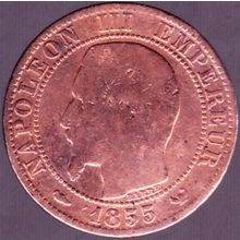 1855 W France 5 Centimes Coin