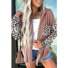Dark Khaki Leopard Patched Twisted Ribbed Western Casual Shacket