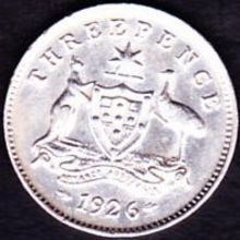 1926 Australia 1 Threepence Silver Coin