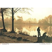 Ranmore North Downs Fishing Silhouette of Fisherman Surrey Postcard