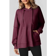 Red Dahlia Waffle Knit Fleece Lined High Low Oversized Hoodie