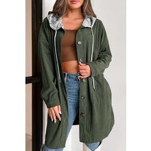 Jungle Green Oversized Corduroy Contrast Hooded Shacket