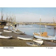 Maldon Boat Ship Beach Low Tide Yacht Essex Rare Womens Institute Postcard