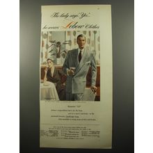 1950 Lebow Clothes Saxony 13 Suit Ad - The lady says, yes.. he wears Lebow