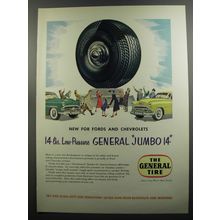 1952 General Jumbo 14 Tire Ad - New for Fords and Chevrolets