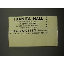 1952 Caf Society Downtown Ad - Juanita Hall Bloody Mary of South Pacific