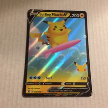 2021 Pokemon Surfing Pikachu 25th Anniversary Holo Training Card 08/25