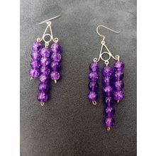 Silver Chandelier Purple Glass Bead Drop Earrings
