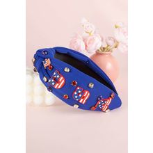Dark Blue USA Flag Gemstone Decor Knotted Wide Headband