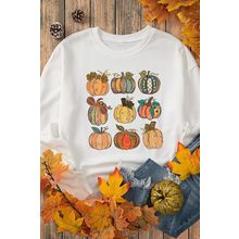 Beige Thanksgiving Pumpkin Print Drop Shoulder Sweatshirt
