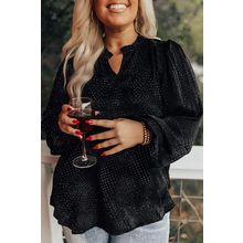 Black Plus Size Leopard Print Notch V Neck Blouse