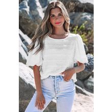 White Frilled Lace Trim Bubble Sleeve Blouse