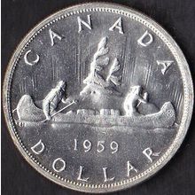 1959 Canada 1 Dollar Silver Coin Voyageur