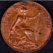 1921 Great Britain 1 Farthing Coin