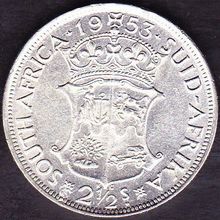 1953 South Africa 1 Half Crown (2 & Half Shillings) Silver Coin