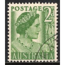 AUSTRALIA 1950/57: KING GEORGE VI DEFINITIVES - 2d YELLOW-GREEN USED (G4)