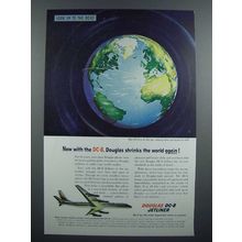 1958 Douglas DC-8 Jetliner Plane Ad - Shrinks World