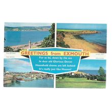 multiview, EXMOUTH, DEVON used vintage postcard 1989 postmark =