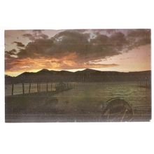 SUNSET, DERWENTWATER. KESWICK used vintage postcard 1966 postmark =