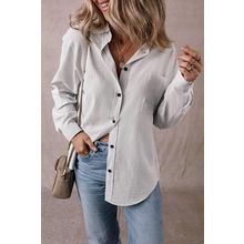 Black Stripe Roll-tab Sleeve Pocketed Long Shirt