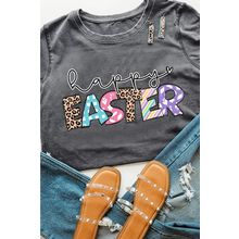 Gray Happy EASTER Lettering Graphic Crewneck Tee